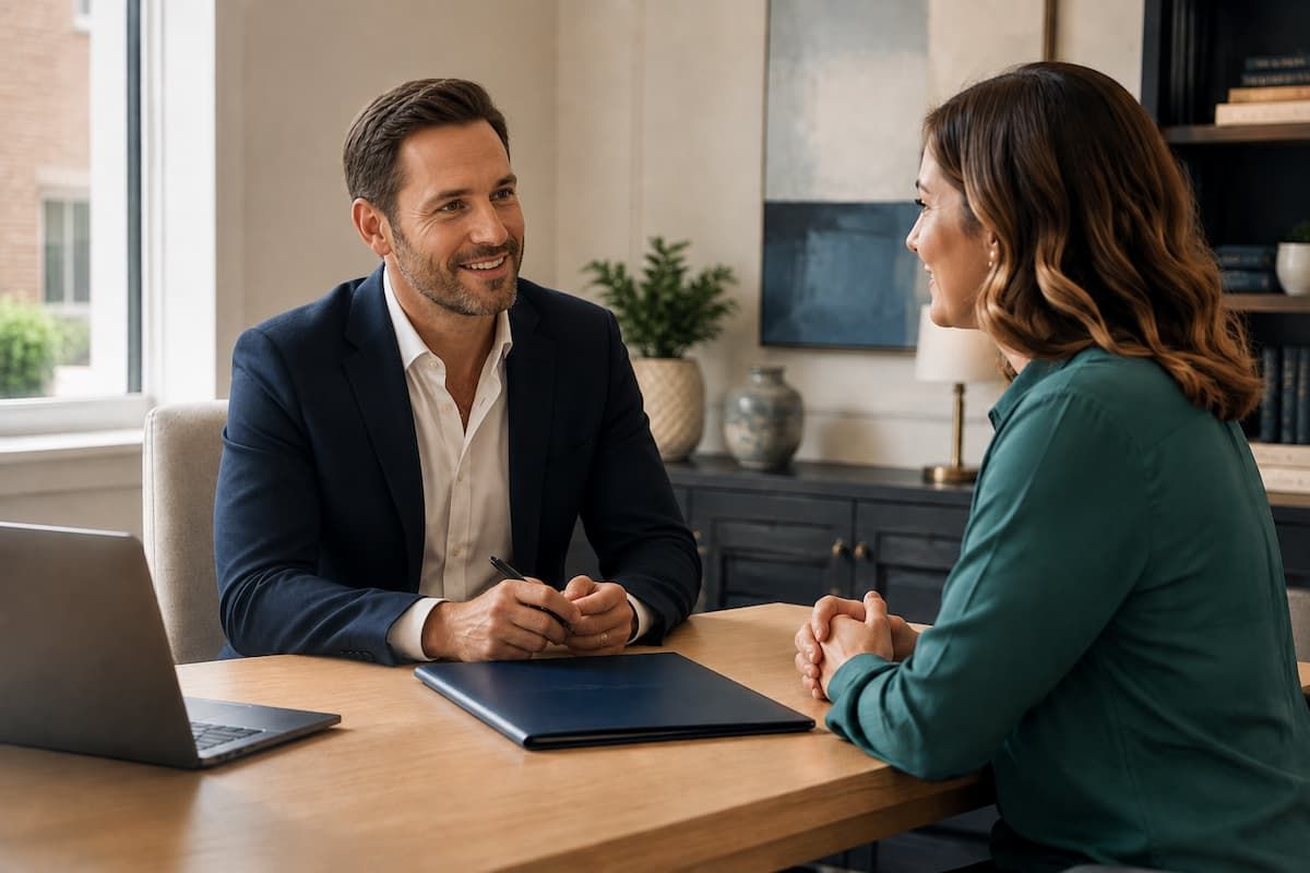 A Clearview advisor consulting with a client in a modern office